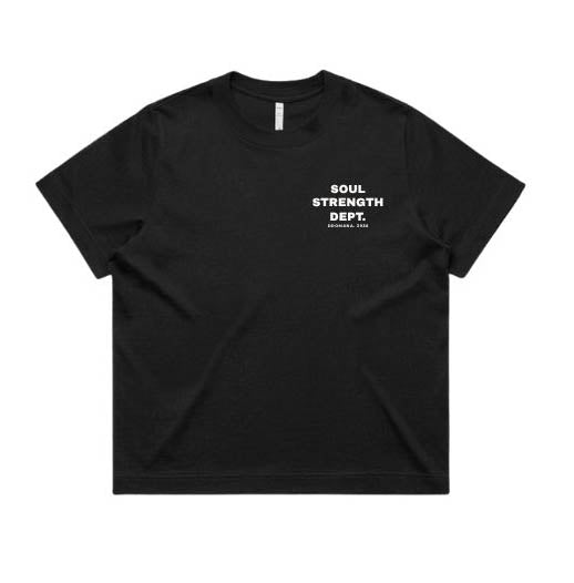 SOUL STRENGTH DEPT EPPING Womens Box Black Tshirt