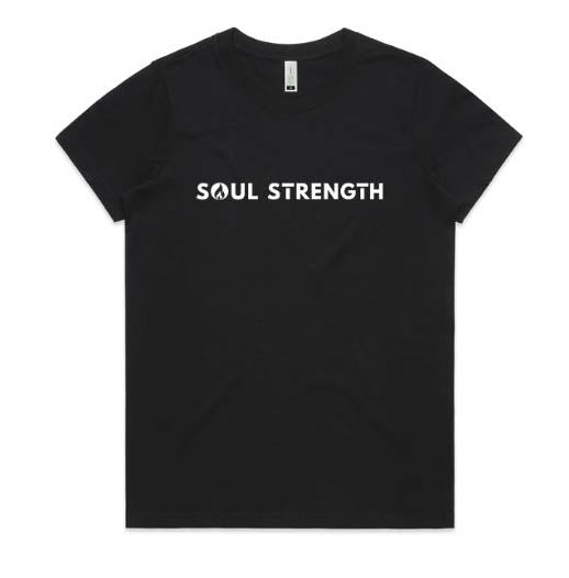 SOUL STRENGTH FLAME Womens Maple Organic Black Tshirt