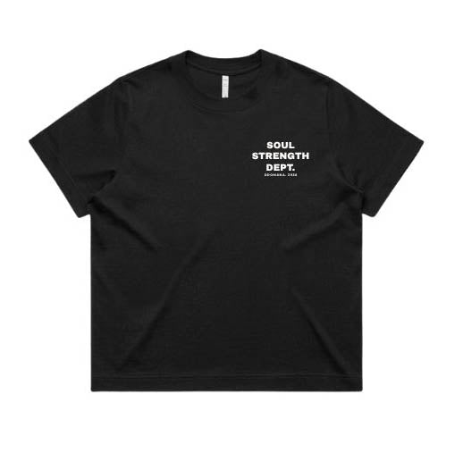 SOUL STRENGTH DEPT DROMANA Womens Box Black Tshirt